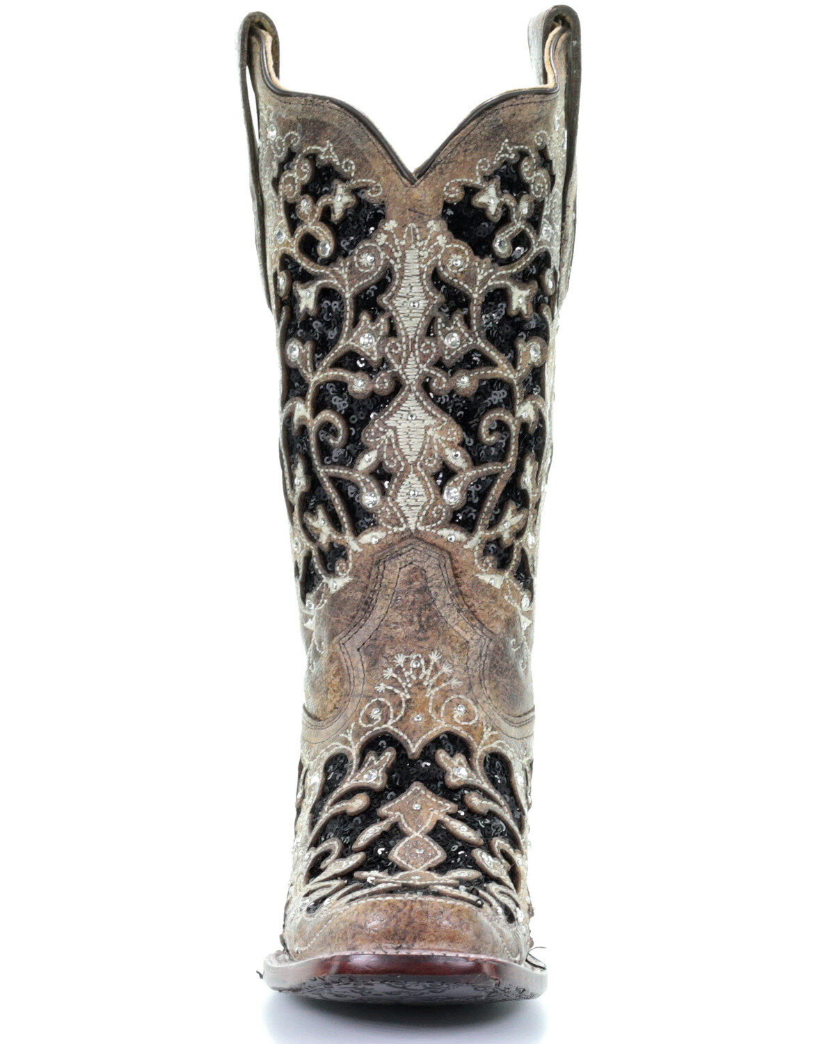 LD Brown Inlay and Flowered Embroidery Corral Ladies Boots