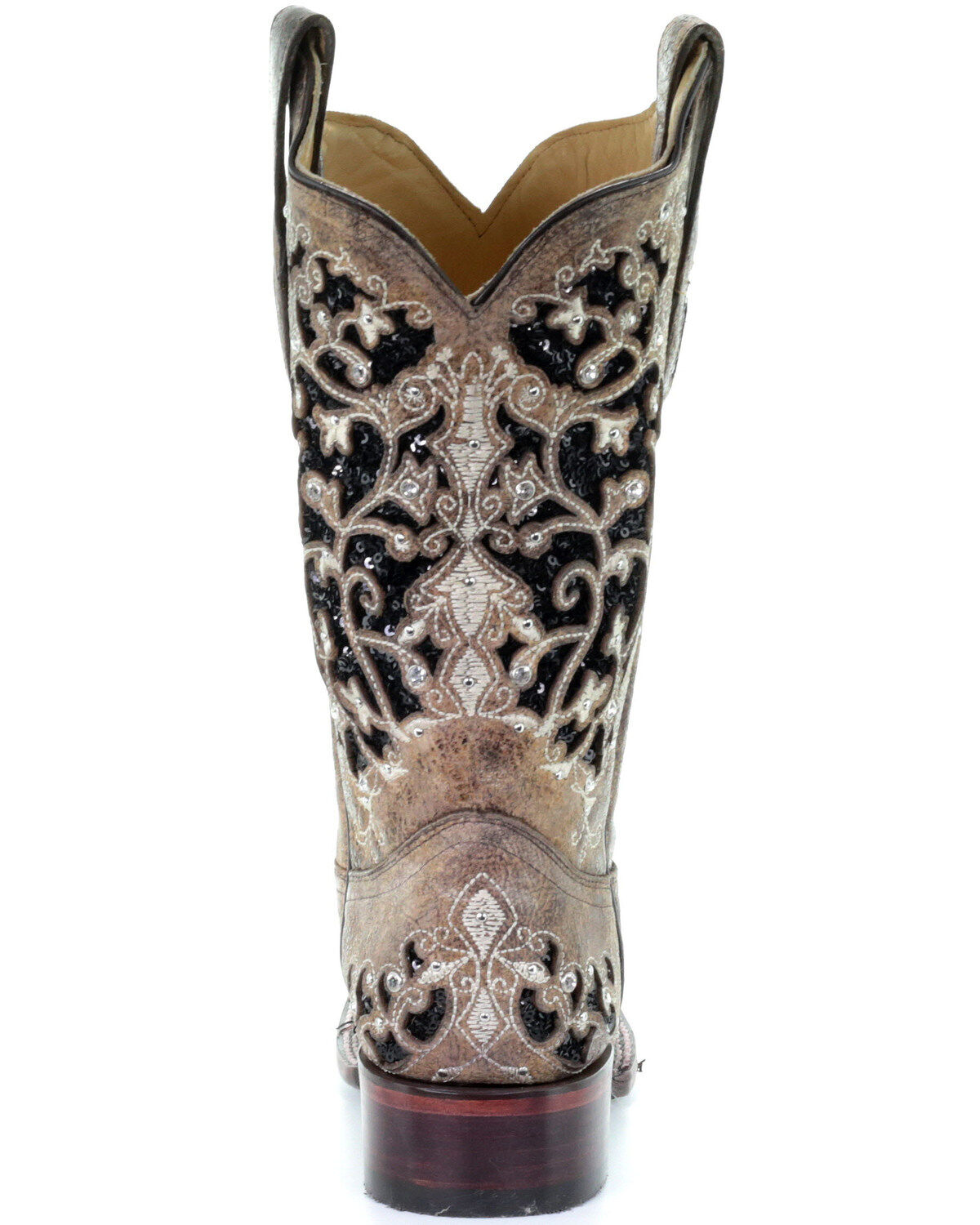 LD Brown Inlay and Flowered Embroidery Corral Ladies Boots
