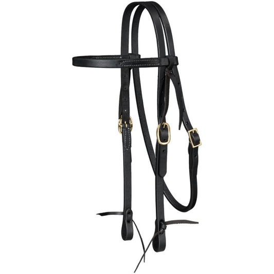 Black Harness Brow H/S Tie Ends Brass 42-1856-2-0